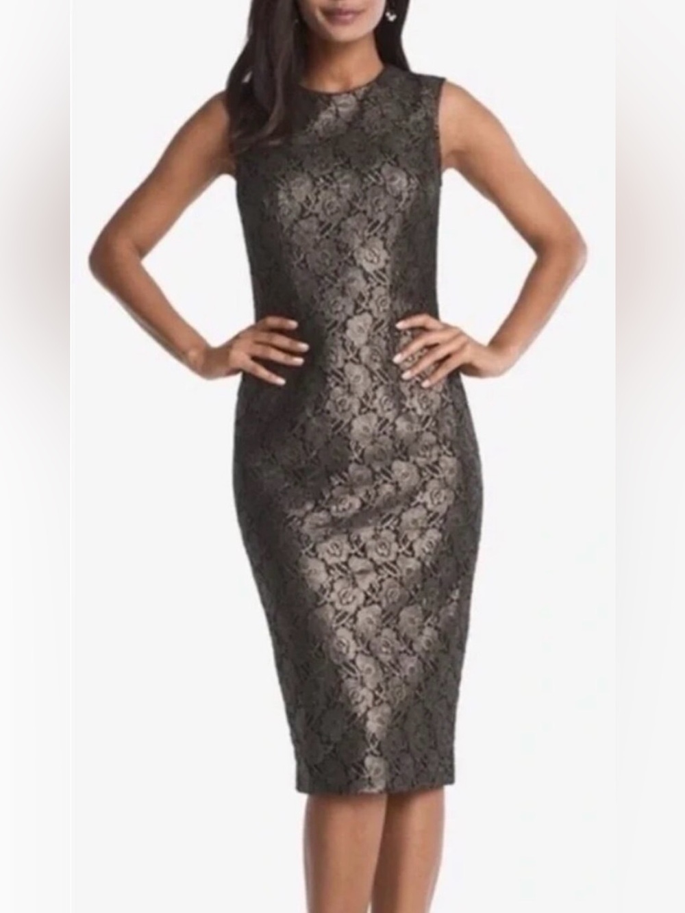 White House Black Market Metallic Midi Sheath Dress Size‎ 6